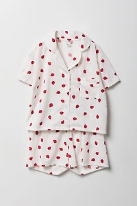 Ensemble pyjama avec haut boutonné imprimé et short pour fille