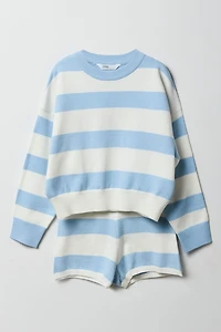 Ensemble avec haut en tricot rayé à manches longues et short pour fille