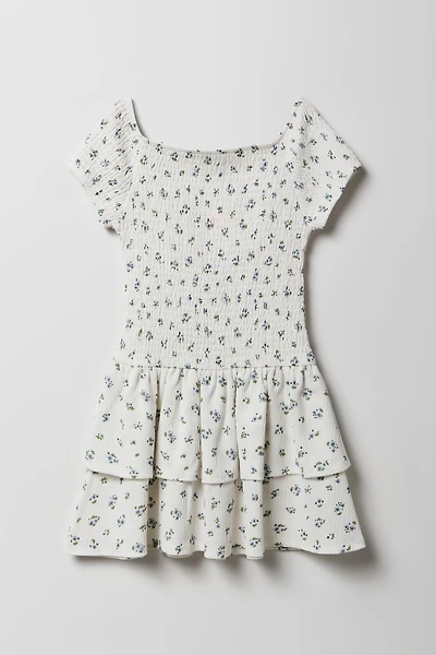 Robe volantée smockée à taille basse pour fille