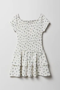 Robe volantée smockée à taille basse pour fille
