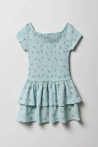 Girls Drop Waist Smocked Ruffle Dress