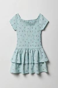 Girls Drop Waist Smocked Ruffle Dress