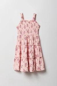 Girls Printed Smocked Tiered Dress