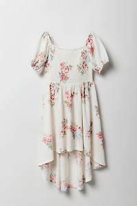 Girls Puff Sleeve High-Low Dress