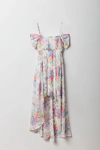 Girls Floral Chiffon High-Low Maxi Dress