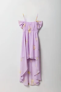 Girls Floral Chiffon High-Low Maxi Dress