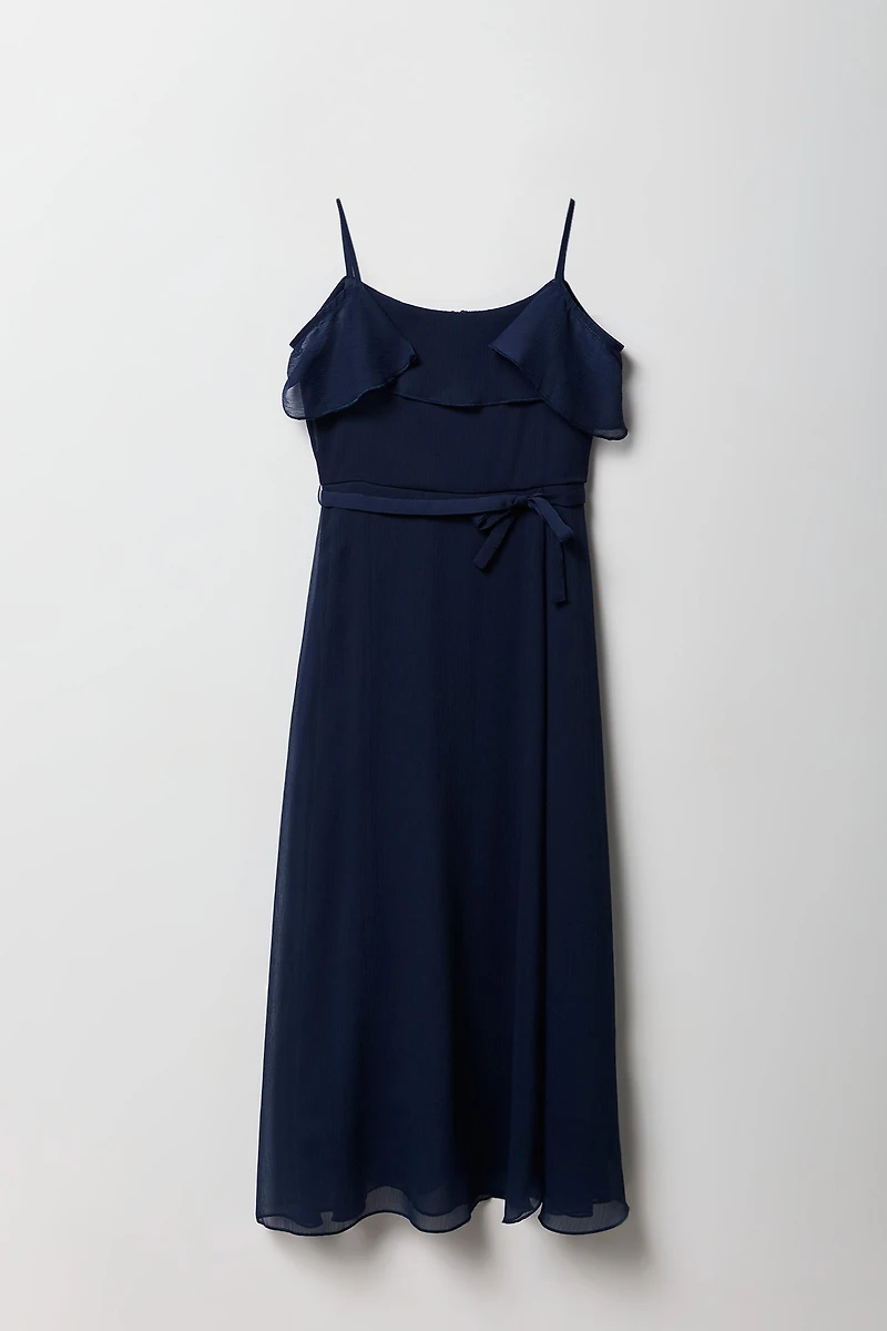 Girls Chiffon Cold Shoulder Maxi Wrap Dress