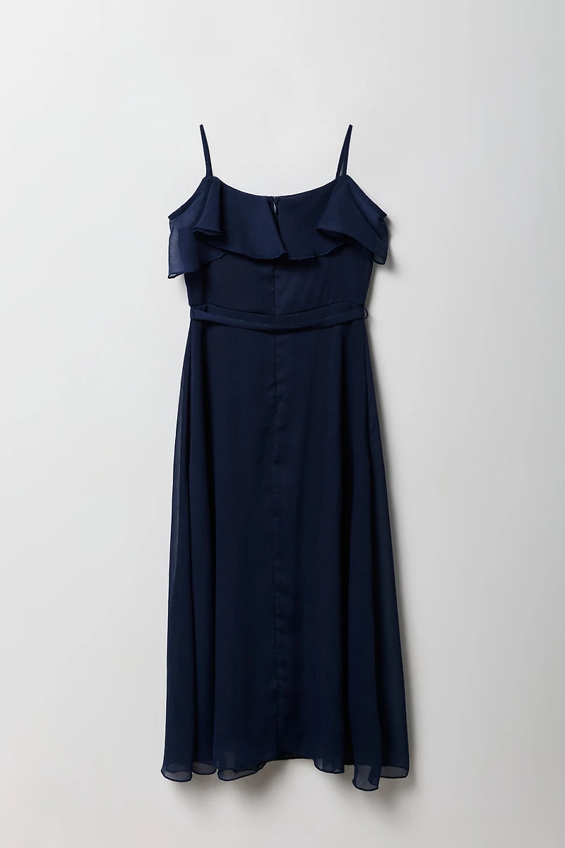 Girls Chiffon Cold Shoulder Maxi Wrap Dress