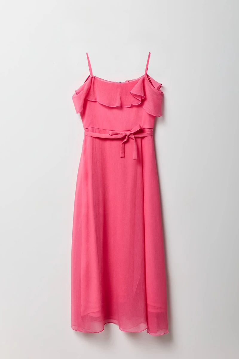 Girls Chiffon Cold Shoulder Maxi Wrap Dress