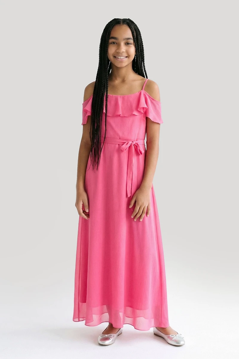 Girls Chiffon Cold Shoulder Maxi Wrap Dress
