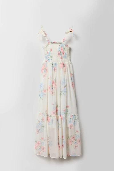 Robe maxi étagée en mousseline à imprimé floral pour filles