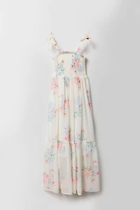 Girls Floral Chiffon Tiered Maxi Dress