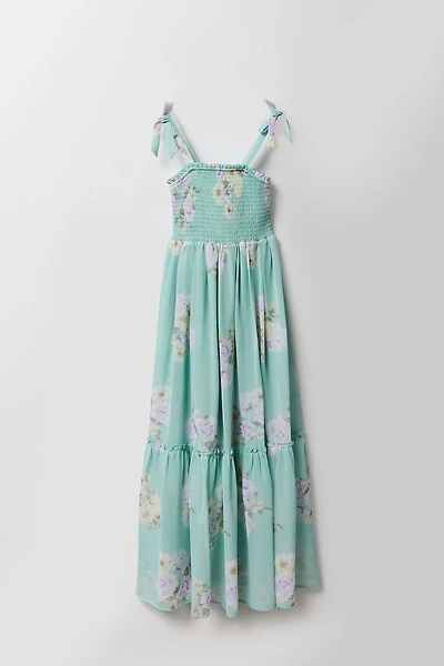Girls Floral Chiffon Tiered Maxi Dress