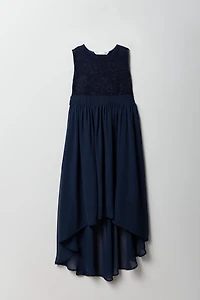 Robe asymétrique en dentelle et chiffon pour fille