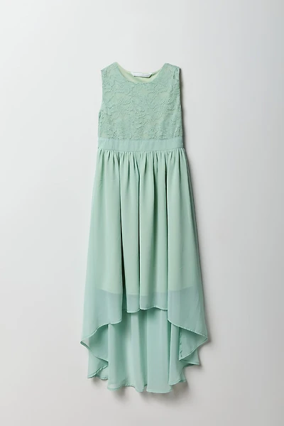 Girls Lace & Chiffon High-Low Dress