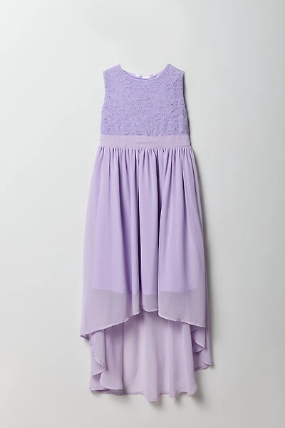 Girls Lace & Chiffon High-Low Dress