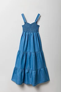 Girls Chambray Tiered Maxi Dress