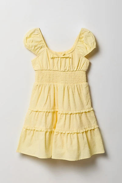 Girls Swiss Dot Tiered Short Sleeve Dress