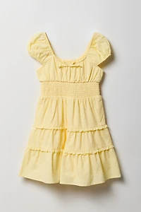 Girls Swiss Dot Tiered Short Sleeve Dress