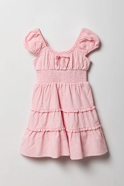 Girls Swiss Dot Tiered Short Sleeve Dress