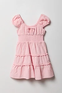 Girls Swiss Dot Tiered Short Sleeve Dress