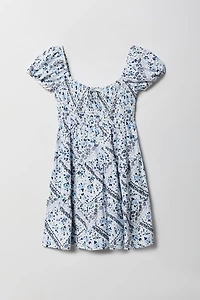 Girls Printed Smocked Tiered Dress