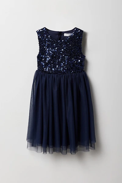Robe à jupe virevoltante en tulle avec paillettes pour fille