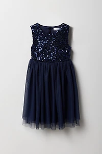 Robe à jupe virevoltante en tulle avec paillettes pour fille