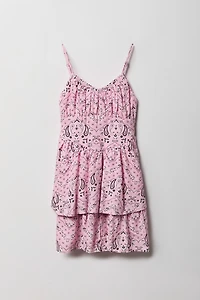 Girls Printed Ruffled Tiered Dress