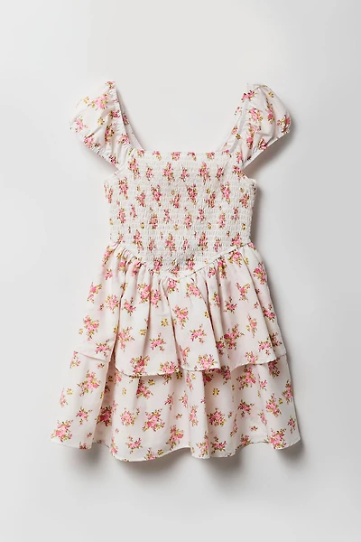 Robe étagée plissée à imprimé floral pour filles