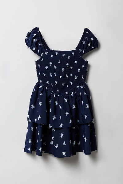 Girls Floral Smocked Tiered Dress