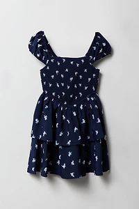 Girls Floral Smocked Tiered Dress