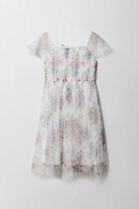 Girls Tulle Ruffle Sleeve Dress