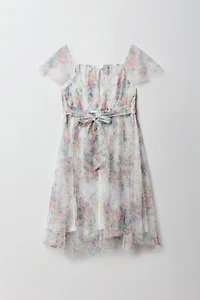 Girls Tulle Ruffle Sleeve Dress