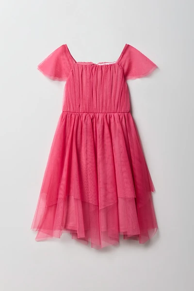Girls Tulle Ruffle Sleeve Dress