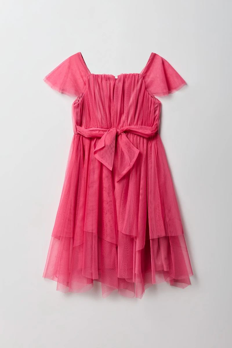 Girls Tulle Ruffle Sleeve Dress