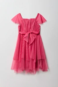 Girls Tulle Ruffle Sleeve Dress