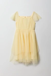 Girls Tulle Ruffle Sleeve Dress