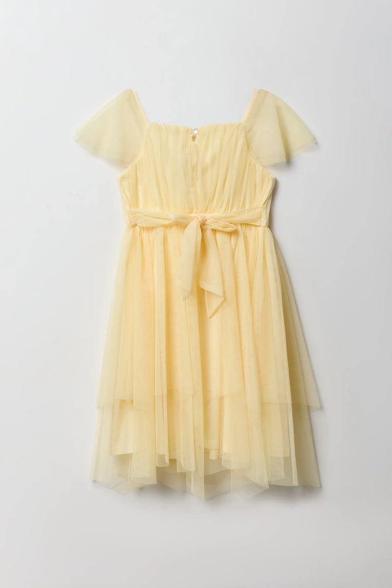 Girls Tulle Ruffle Sleeve Dress