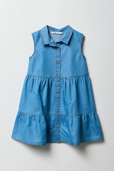 Button Up Tiered Chambray Dress