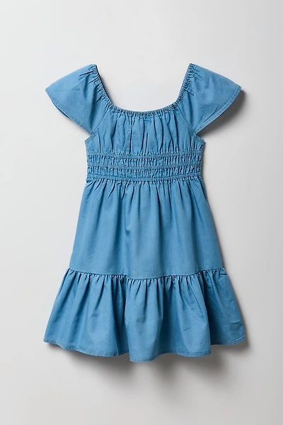 Girls Chambray Tiered Dress