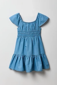 Girls Chambray Tiered Dress