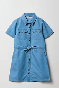 Girls Chambray Button Front Dress