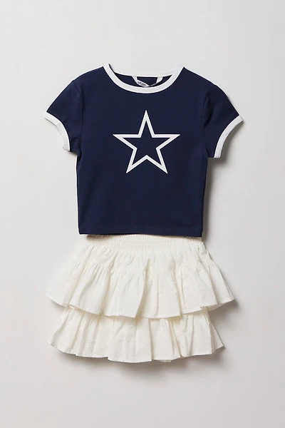 Ensemble avec t-shirt imprimé et jupe-short pour fille