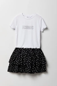 Girls Graphic T-Shirt & Tiered Skort Set