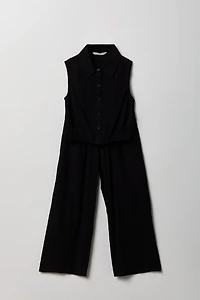 Girls Textured Button-Up Vest & Pant Set