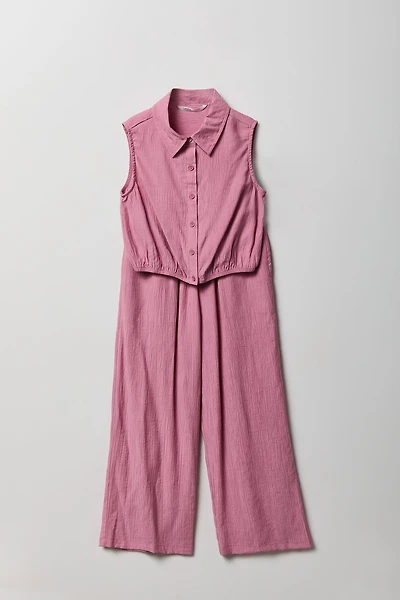 Ensemble avec veste boutonnée texturée et pantalon pour fille