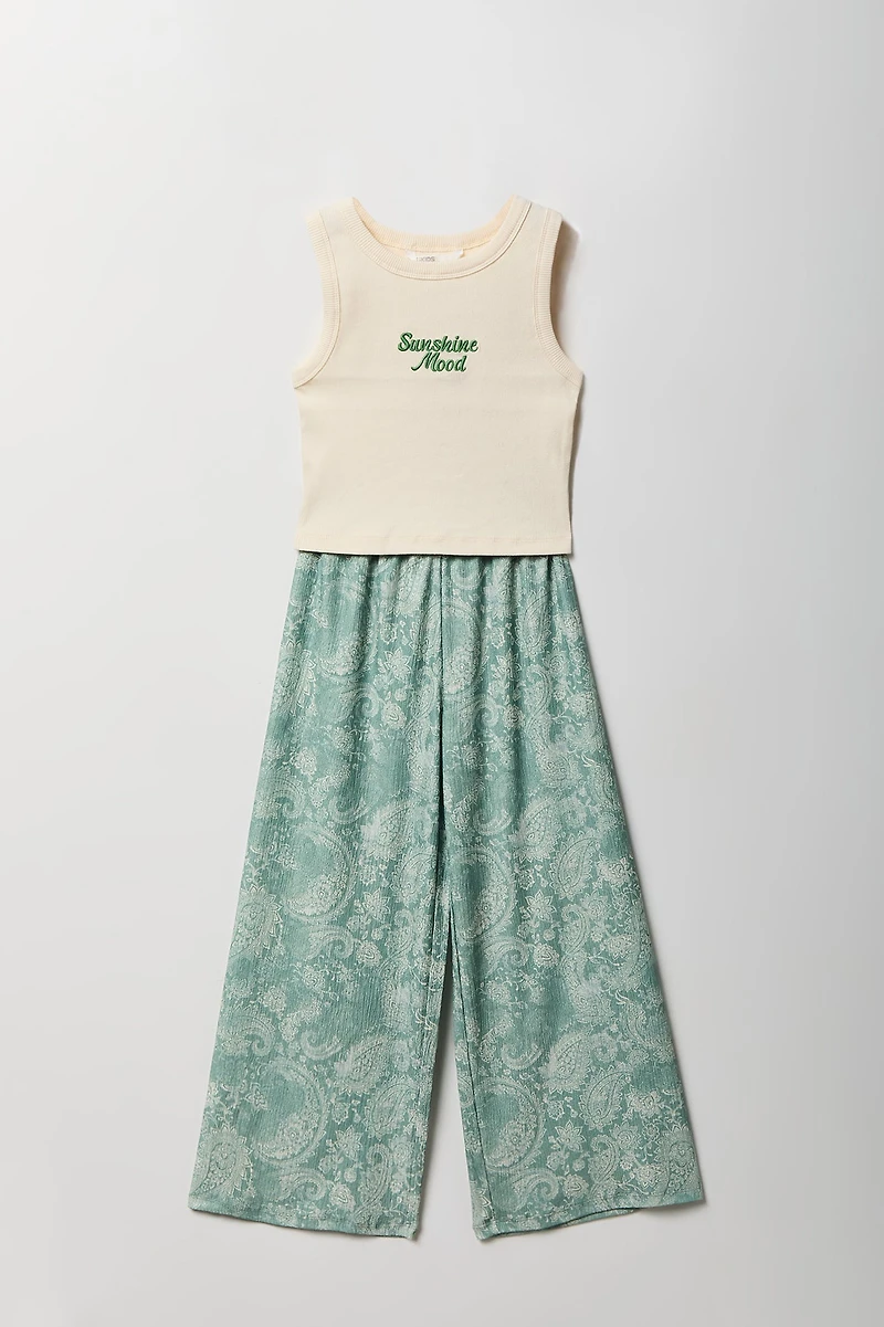 Girls Graphic Tank & Printed Pant Set