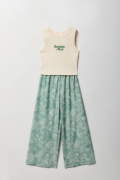 Girls Graphic Tank & Printed Pant Set