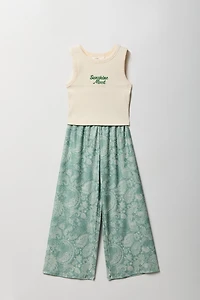 Girls Graphic Tank & Printed Pant Set